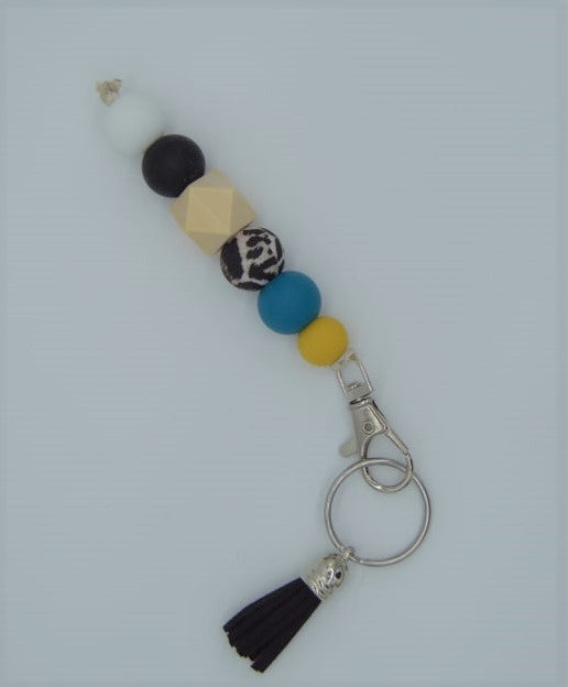 Keychain - cheetah, teal, yellow