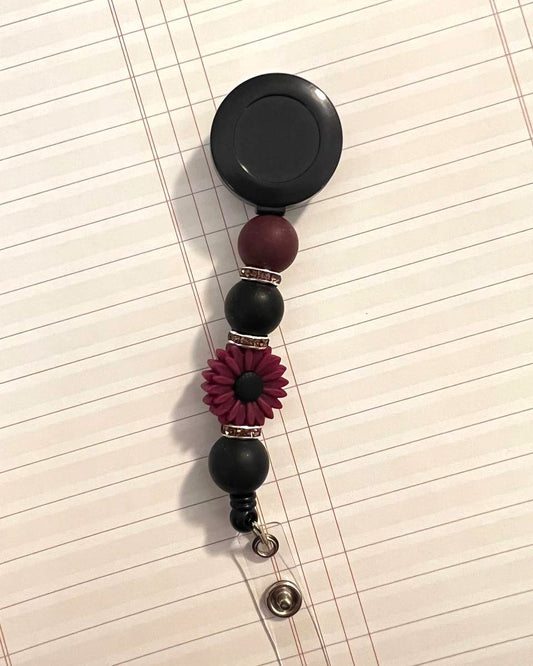 Badge Reel - Merlot Daisy